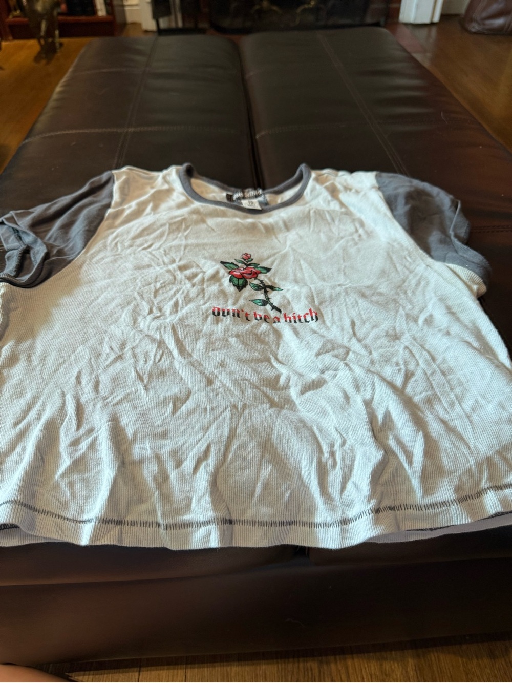 Urban Outfitters White & Gray Cropped Graphic Tee with Rose